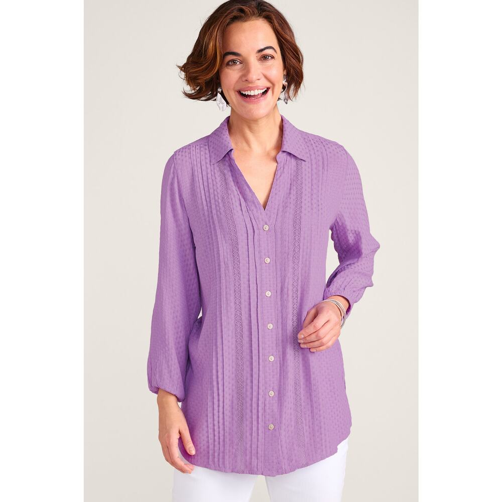 Soft Surroundings Stephanie Tunic Women’s XL Purple Crinkle Textured Blouse